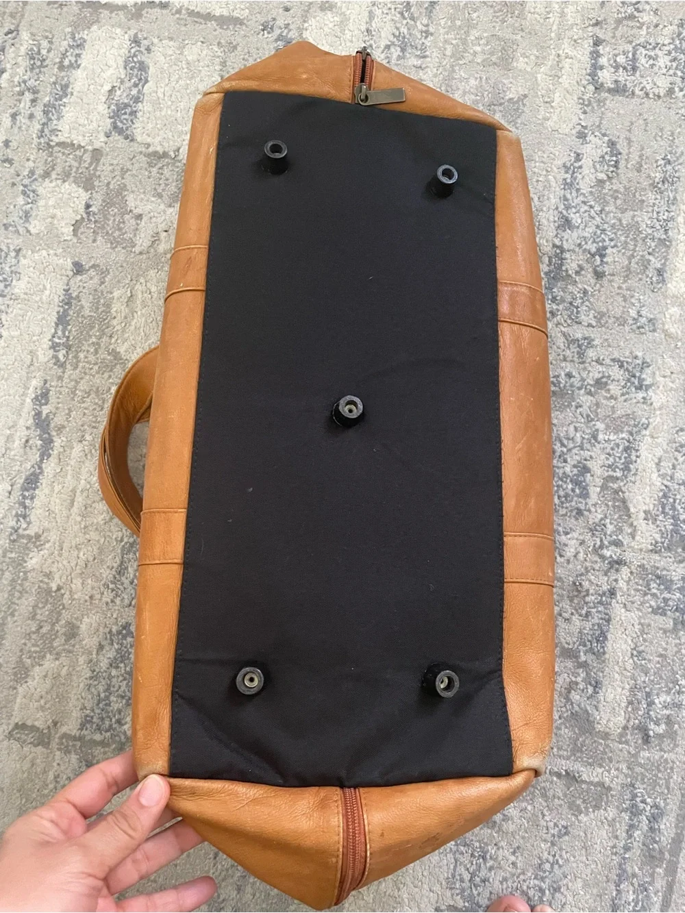 Office Depot Foundation Brown Leather Solid Duffle Bag Zip Soft Case Handles